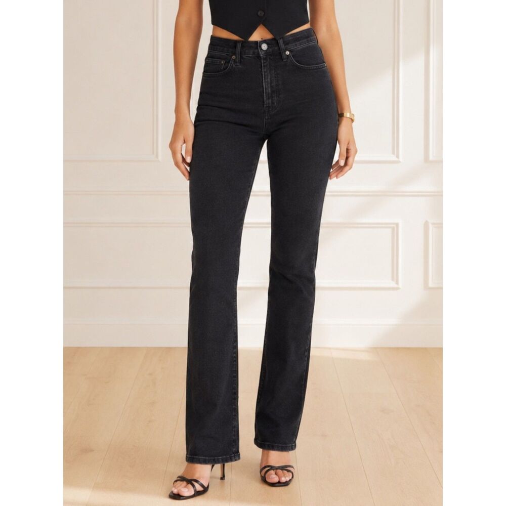 Reformation Wynn Ultra High Rise Slim Straight Jeans Black Wash Size 24 | 00